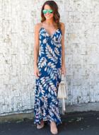 Oasap V Neck Floral Printed Backless Maxi Dress With Spaghetti Strap