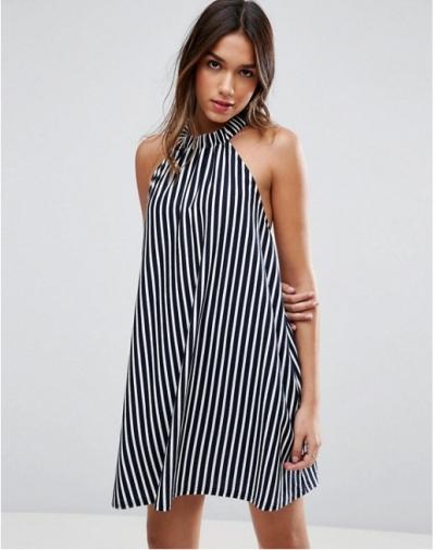 Oasap Striped Halter Backless Loose Mini Dress