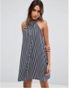 Oasap Striped Halter Backless Loose Mini Dress