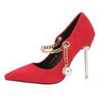 Oasap Pointed Solid Color Pearl Decoration High Heels