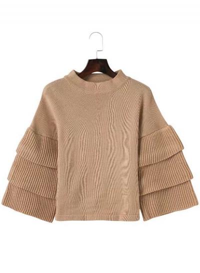 Oasap Stand Collar Flounce Sleeve Pullover Sweater