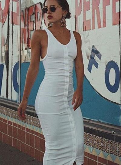 Oasap Sexy Sleeveless Single Breasted Backless Round Neck Women Bodycon Dress