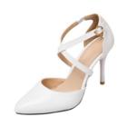 Oasap Pointed Toe Cross Bukcle Strap Solid Color Pumps