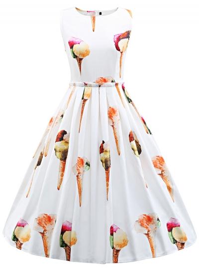 Oasap Vintage Sleeveless Printed Swing Dress