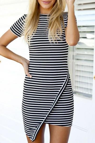 Oasap Chic Stripe Print Overlap Bodycon