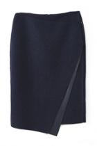 Oasap Fashion Solid Navy Split Front Pencil Skirt