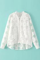Oasap Gorgeous Floral Mesh Long Sleeve High Low Coat For Woman