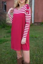 Oasap Striped Paneled Button Decoration Stretch Knit Dress