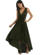 Oasap Deep V Neck Sleeveless High Low Evening Dress