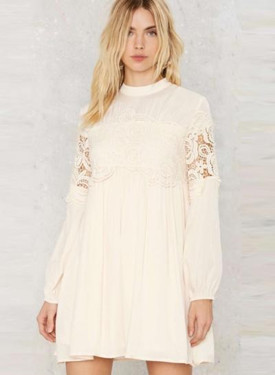 Oasap Women's Flare Sleeve Round Collar Hollowed Dress