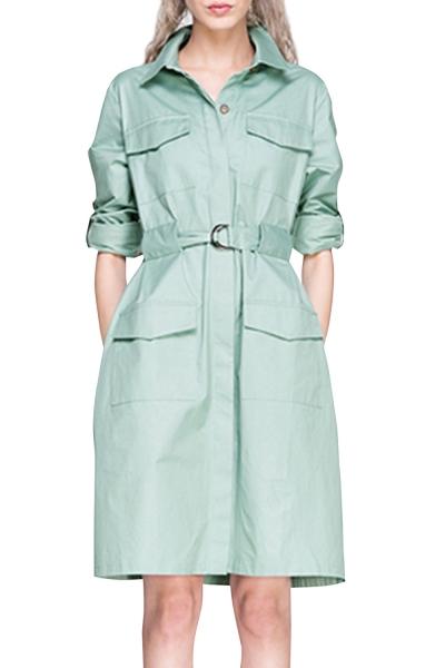 Oasap Women Spring Stand Collar Long Sleeve Trench Coat Dress