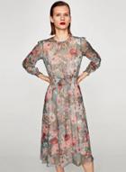 Oasap Round Neck Long Sleeve Floral Printed Dress