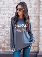 Oasap Loose Fit Round Neck Long Sleeve Letter Print Tee Shirt