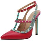 Oasap Pointed Toe Cut Out Rivet High Stiletto Sandals
