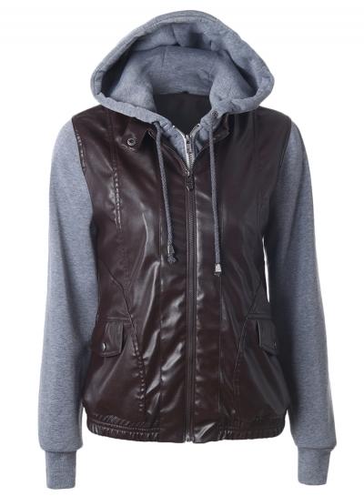 Oasap Women's Pu Leather Paneled Hooded Coat