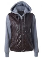 Oasap Women's Pu Leather Paneled Hooded Coat