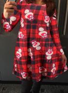 Oasap Cute Round Neck Long Sleeve Christmas Deer Print Dress