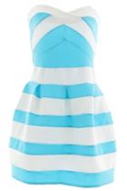 Oasap Stripe Matelasse Bandeau Skater Dress