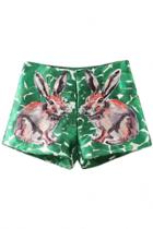 Oasap Cute Front Rabbit Print Slim Fit Shorts