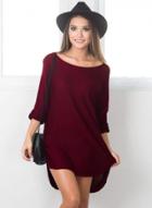 Oasap Solid Color Long Sleeve Round Neck Knit Tee Shirt
