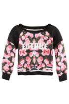 Oasap Cluster Rose Cropped Sweatshirt