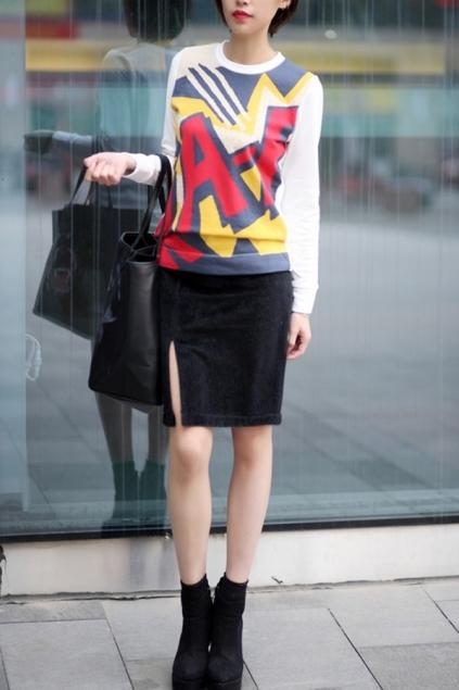 Oasap Elegant Knee-length Forked Skirt