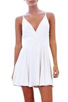 Oasap Women's Fashion White Spaghetti Strap Deep V Neck Mini Dress