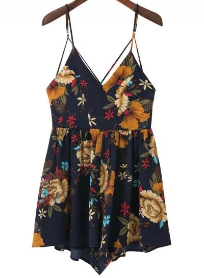 Oasap Spaghetti Strap V Neck Sleeveless Floral Romper