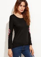 Oasap Slim Fit Plaid Panel Round Neck Long Sleeve Tee Shirt