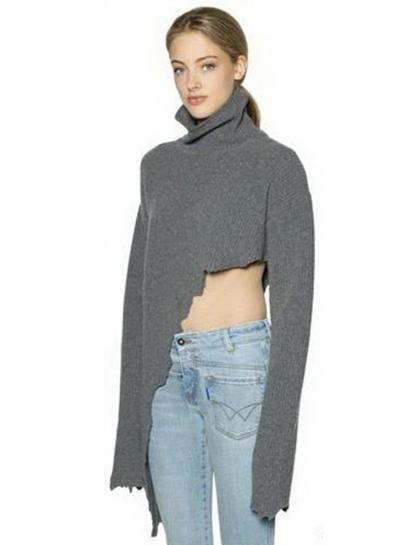 Oasap Casual High Neck Irregular Pullover Sweater