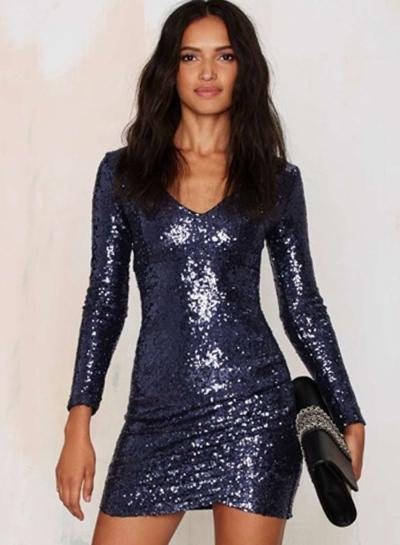 Oasap Women's Deep V Bodycon Dress With Sequins