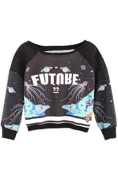 Oasap Galaxy Mesh Paneled Sweatshirt