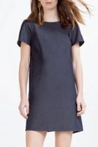 Oasap Women's Short Sleeve Back Zipper Solid Denim Dress