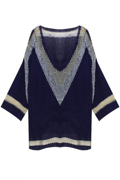 Oasap Fashion Chevron Pattern High Low Batwing Sweater
