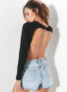 Oasap Round Neck Long Sleeve Backless Crop Top