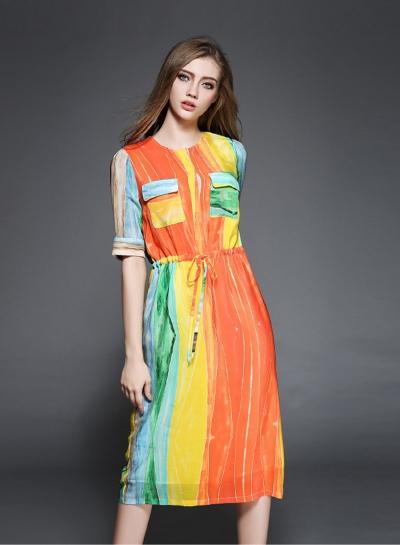 Oasap Stripped Print Slim Midi Dress