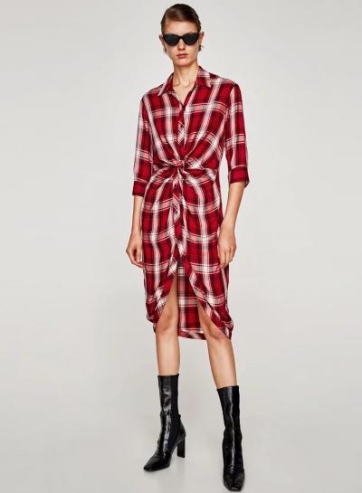 Oasap 3/4 Sleeve Button Down Plaid Shirt Dress