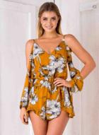 Oasap Spaghetti Strap V Neck Off Shoulder Floral Elastic Romper