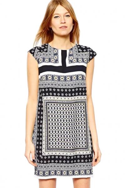 Oasap Casual Tribal Print Multicolor Mini Shift Dress