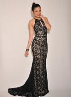 Oasap Elegant Backless Lace Floor Length Evening Dress