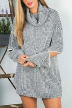 Oasap Heathered Zip Sleeve Turtleneck Knit Sweater