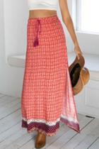 Oasap Dazzling Printed Drawstring Slit Skirt