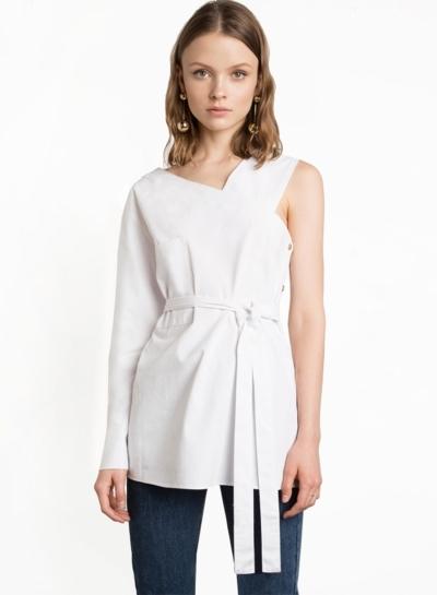 Oasap Fashion One Long Sleeve Solid Blouse With Belt