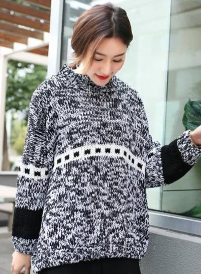 Oasap Loose Vintage High Neck Heathered Sweater