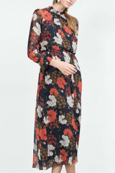 Oasap Vintage Floral Print Cut-out Front Back Chiffon Dress