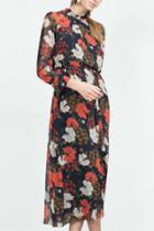 Oasap Vintage Floral Print Cut-out Front Back Chiffon Dress