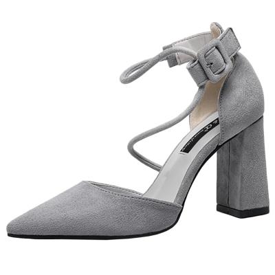 Oasap Solid Color Velour Leather Strappy Sandals With Pointed Toes