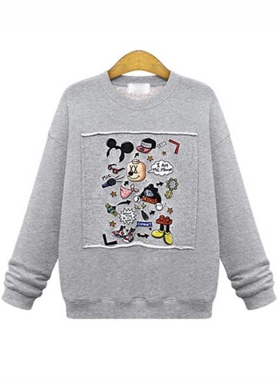 Oasap Cartoon Printed Long Sleeve Loose Sweatshirt