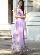 Oasap Sleeveless Floral Printed Maxi Dress With Belt