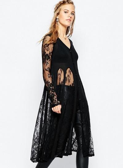 Oasap V Neck Floral Print Hollow Coat